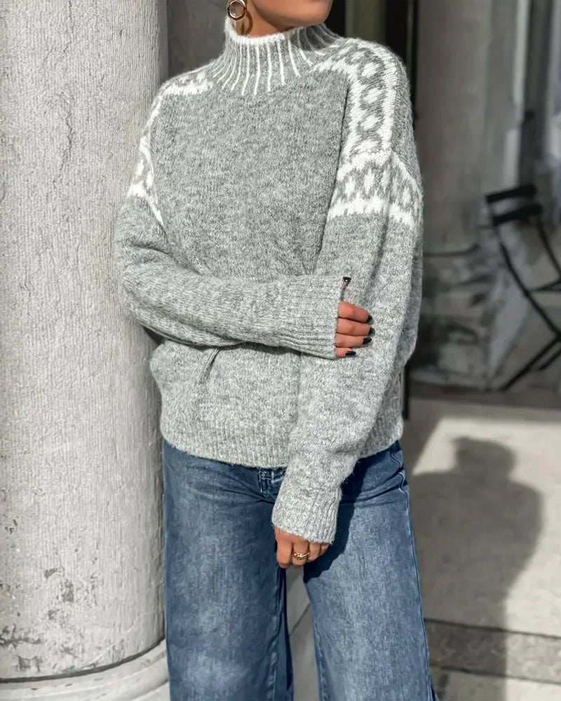 Pullover damski z golfem i wzorem | L&V - 5 - Livia-Moda