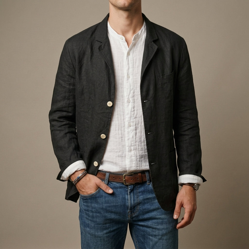 Blazer męski z luźnym krojem i eleganckimi detalami | L&V - 1 - Livia-Moda