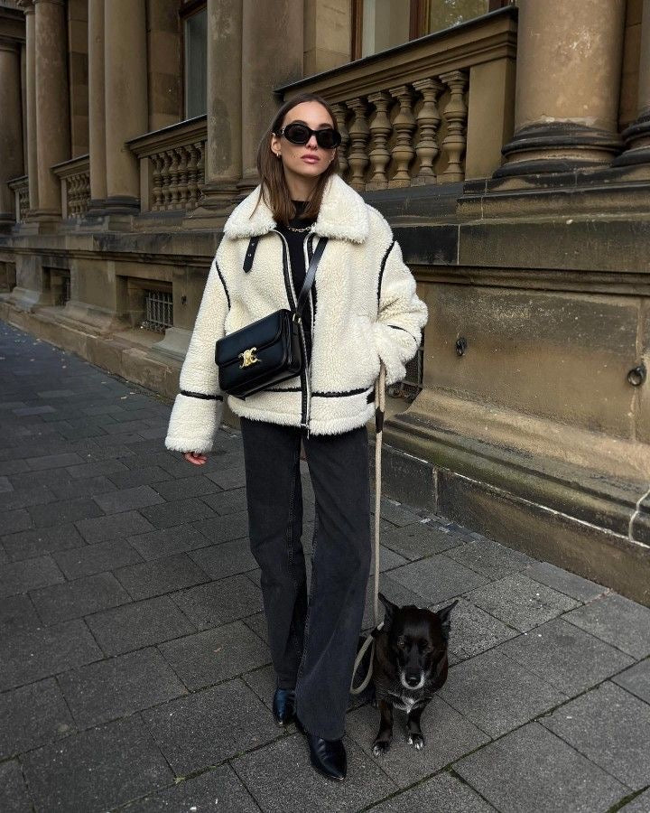 Kurtka damska oversized z kołnierzem i kontrastowymi detalami | L&V - 3 - Livia-Moda