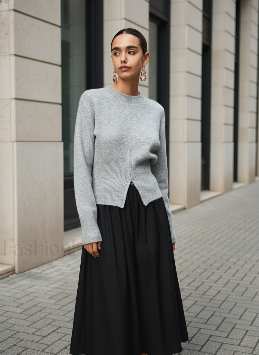 Pullover damski z luźnym krojem i detalem w talii | L&V - 1 - Livia-Moda