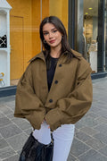 Kurtka Damska Oversized z Balonowymi Rękawami i Zapięciem na Guziki | L&V - 1 - Livia-Moda