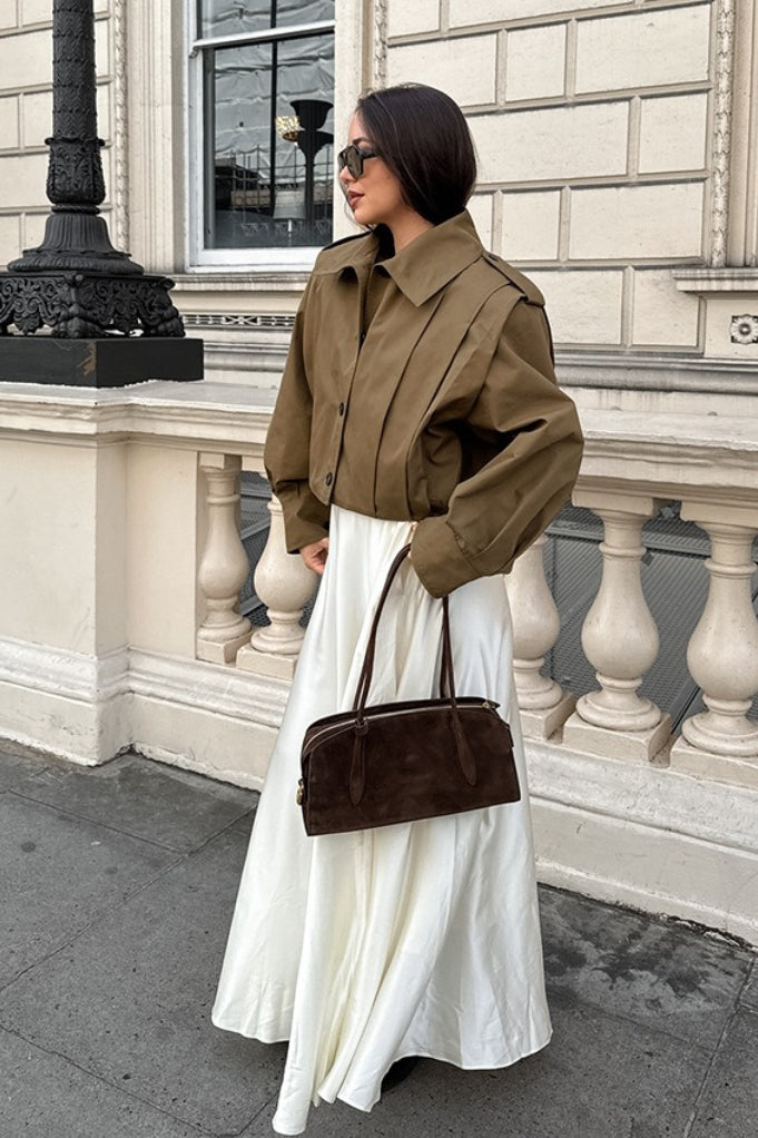 Kurtka Damska Oversized z Balonowymi Rękawami i Zapięciem na Guziki | L&V - 7 - Livia-Moda