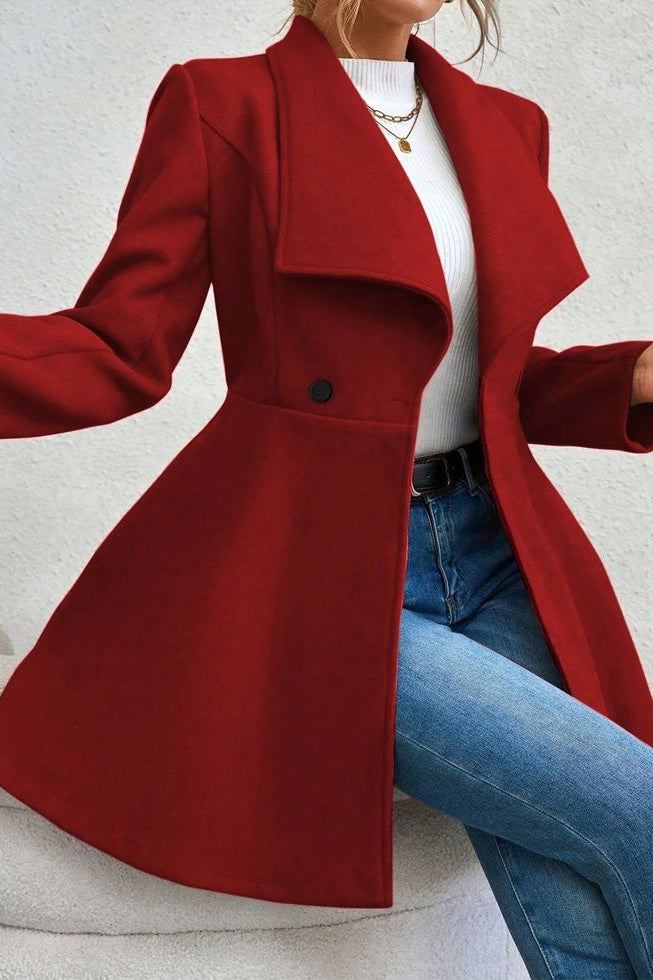Płaszcz damski z kołnierzem wodospadowym i taliowanym krojem | L&V - 11 - Livia-Moda