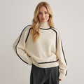Pullover damski z kołnierzem stójkowym i kontrastującymi detalami | L&V - 1 - Livia-Moda