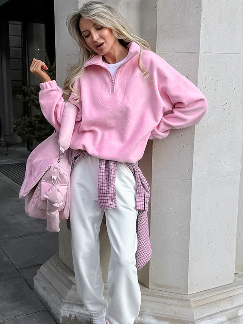 Pullover damski z wysokim kołnierzem i zamkiem | L&V - 2 - Livia-Moda