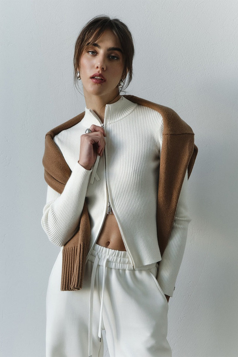 Cardigan damski z kołnierzem i zamkiem błyskawicznym | L&V - 5 - Livia-Moda