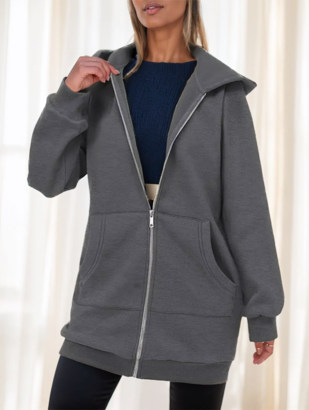 Hoodie damski z kapturem i zamkiem błyskawicznym | L&V - 2 - Livia-Moda