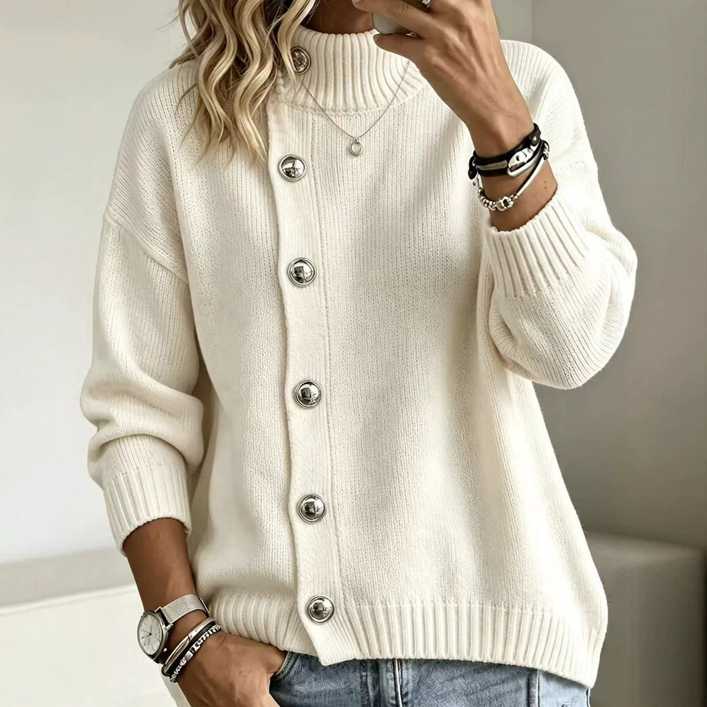 Pullover damski z kołnierzem stójkowym i efektownymi guzikami | L&V - 1 - Livia-Moda