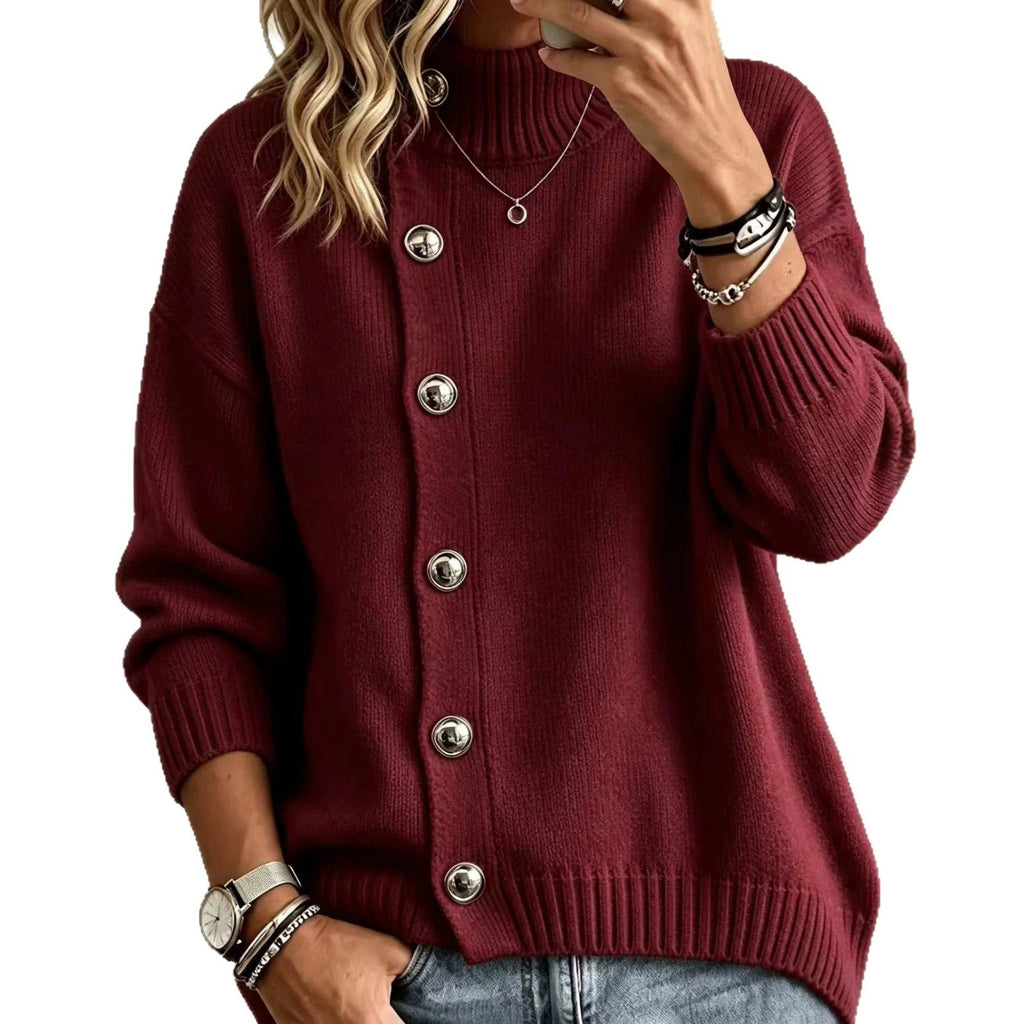 Pullover damski z kołnierzem stójkowym i efektownymi guzikami | L&V - 2 - Livia-Moda
