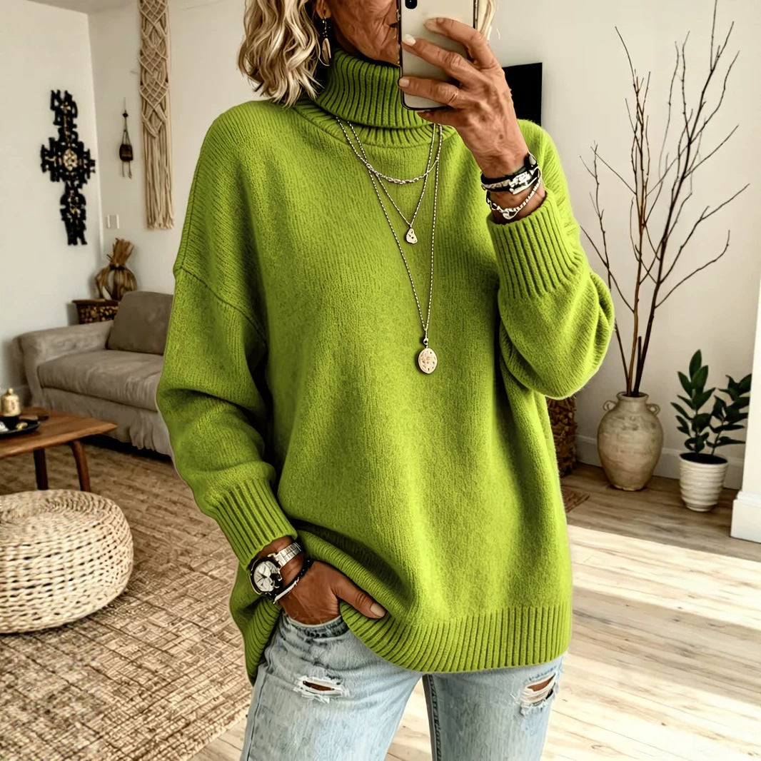 Pullover damski z wysokim kołnierzem i luźnym krojem | L&V - 3 - Livia-Moda