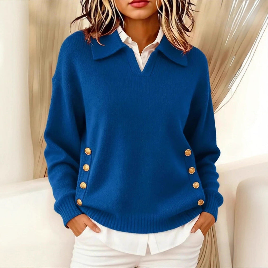 Pullover damski z kołnierzem i guzikami | L&V - 12 - Livia-Moda