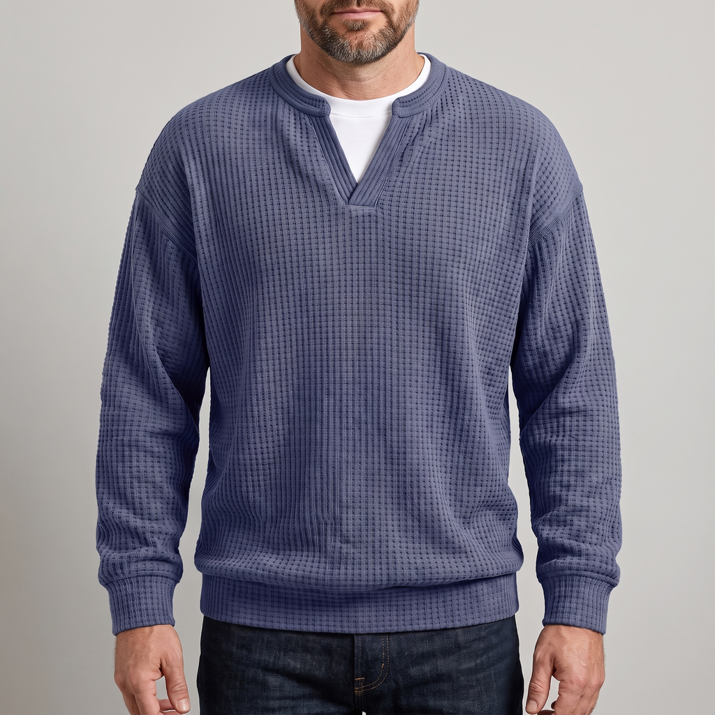Pullover męski z dekoltem V i strukturalnym wzorem | L&V - 1 - Livia-Moda