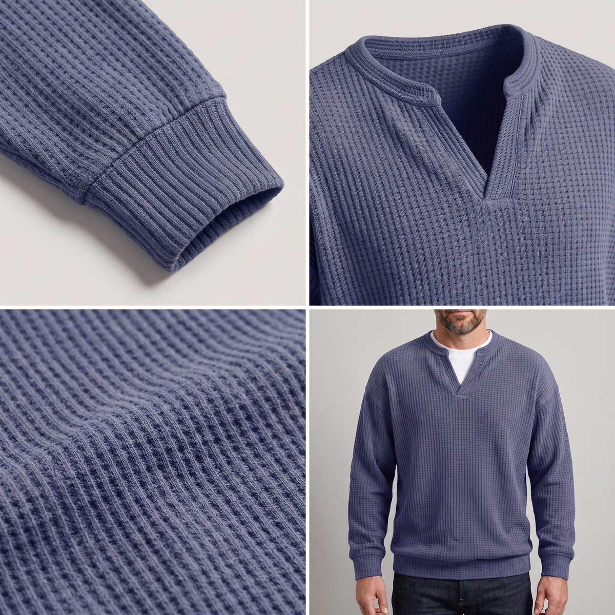 Pullover męski z dekoltem V i strukturalnym wzorem | L&V - 3 - Livia-Moda