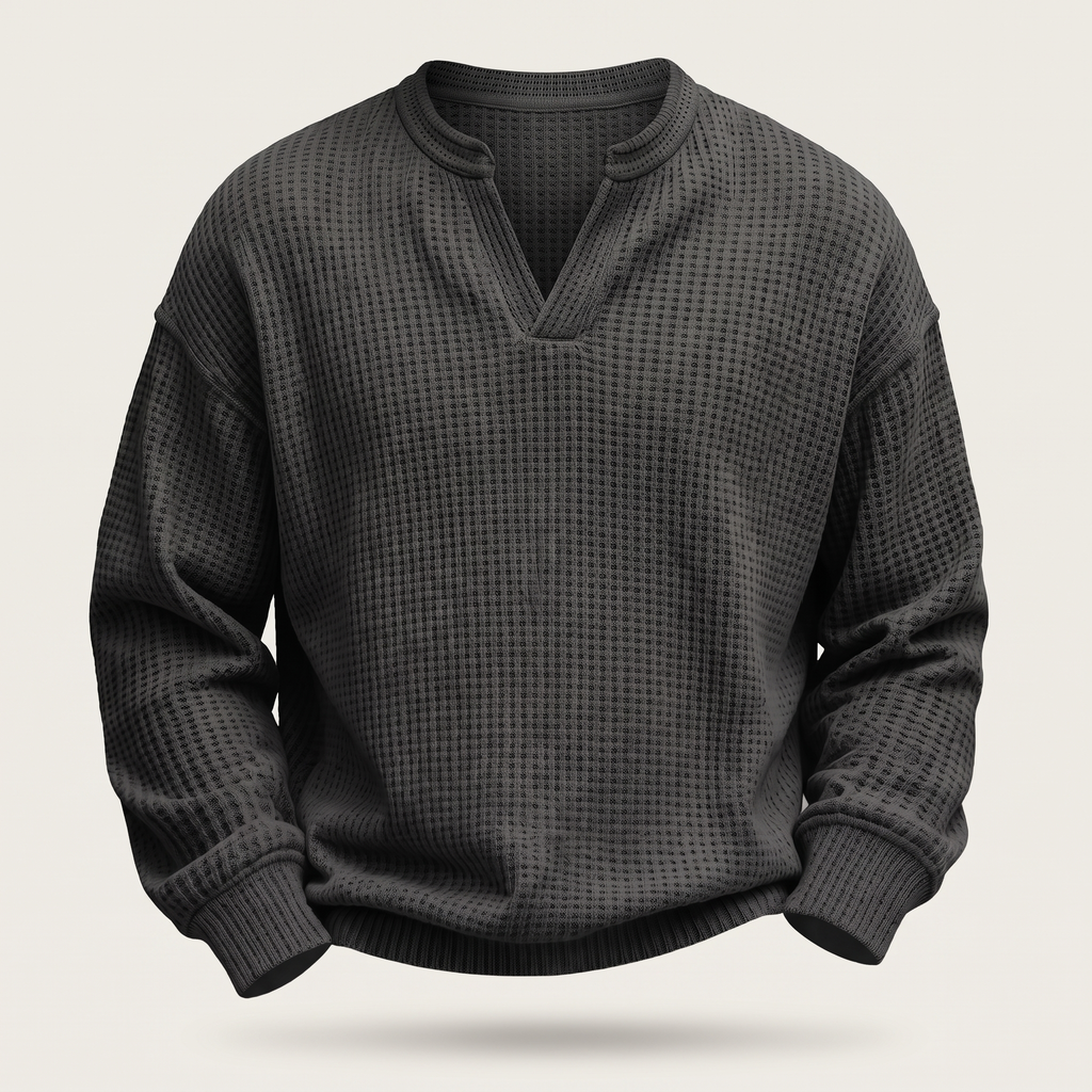 Pullover męski z dekoltem V i strukturalnym wzorem | L&V - 5 - Livia-Moda