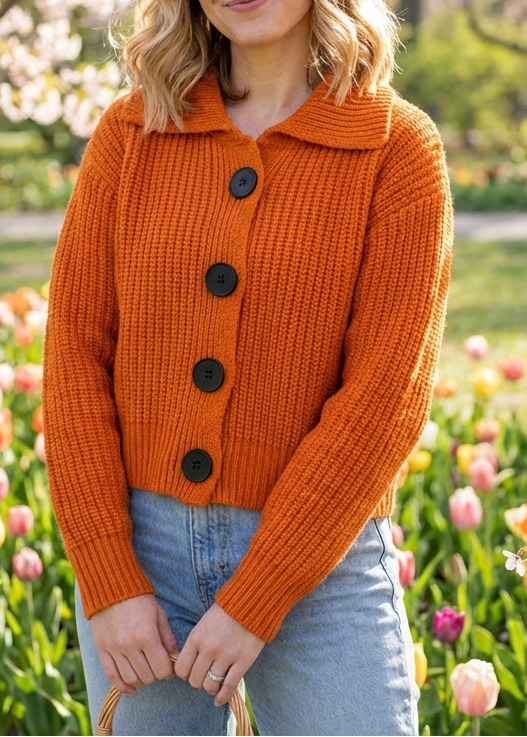 Cardigan damski z kołnierzem i guzikiem | L&V - 2 - Livia-Moda