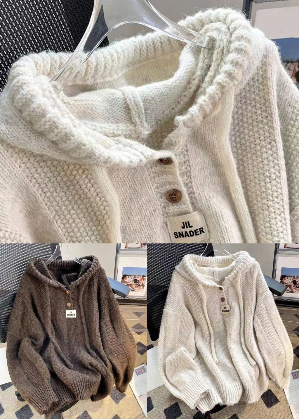 Pullover damski z kapturem i guzikami | L&V - 5 - Livia-Moda