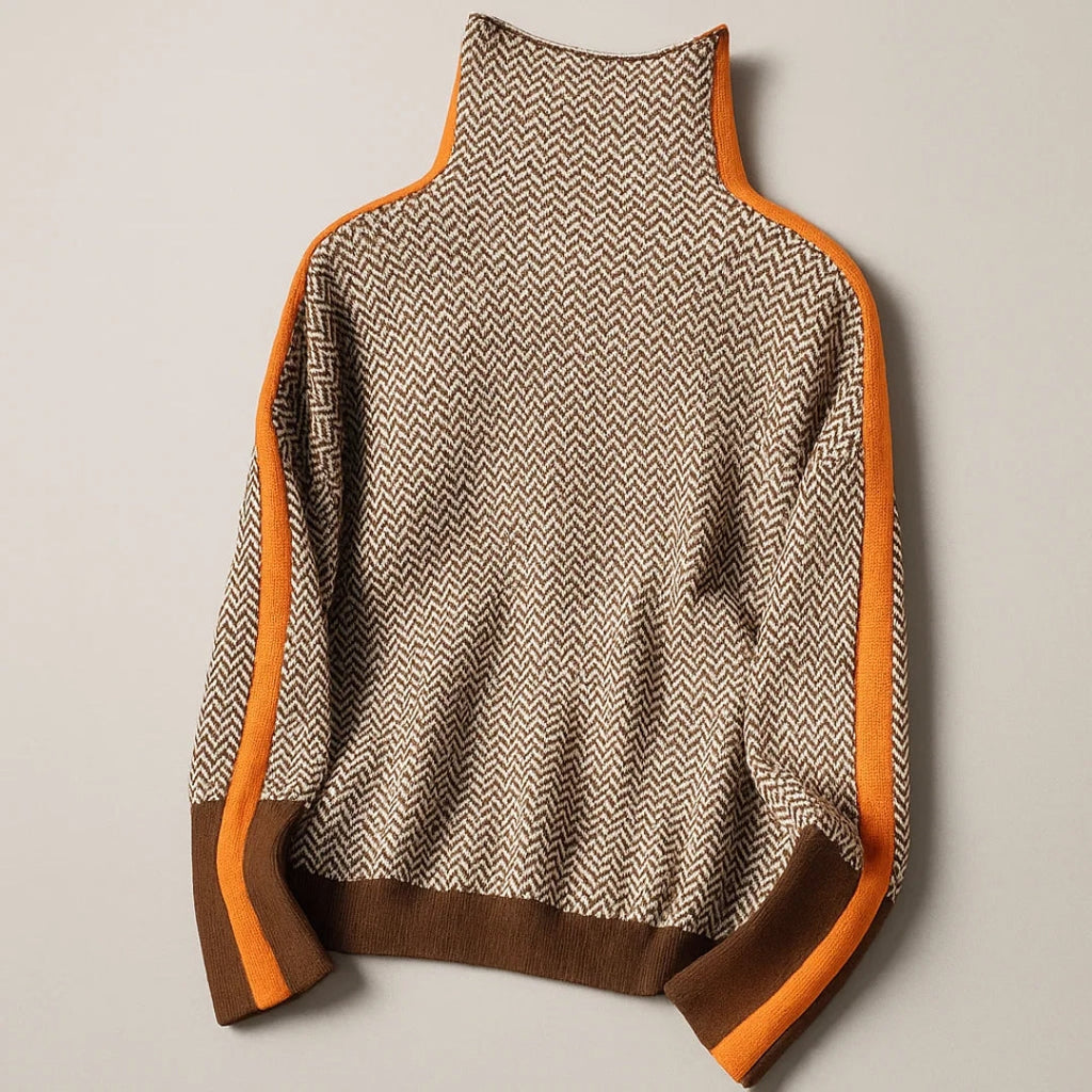 Pullover damski z wysokim kołnierzem i nowoczesnym wzorem | L&V - 3 - Livia-Moda