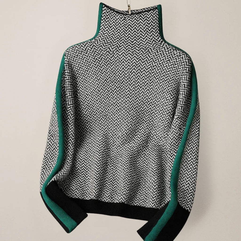Pullover damski z wysokim kołnierzem i nowoczesnym wzorem | L&V - 5 - Livia-Moda