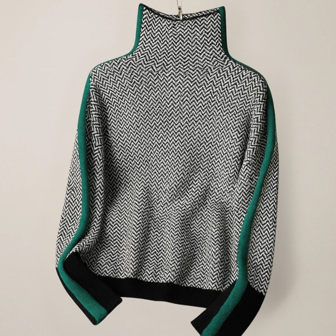 Pullover damski z wysokim kołnierzem i nowoczesnym wzorem | L&V - 5 - Livia-Moda