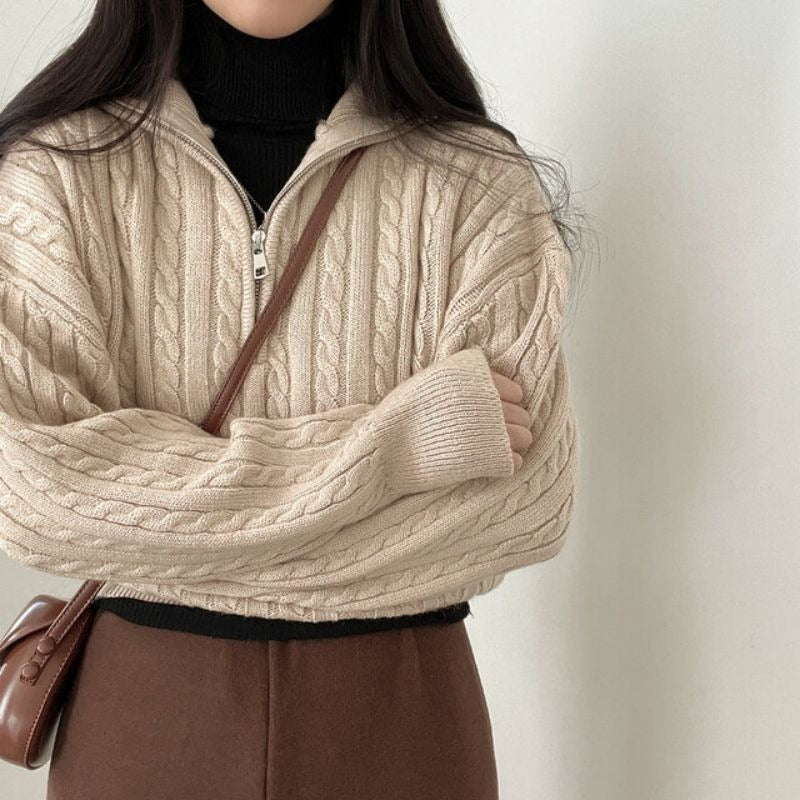 Pullover damski z kołnierzem stójkowym i zamkiem | L&V - 4 - Livia-Moda