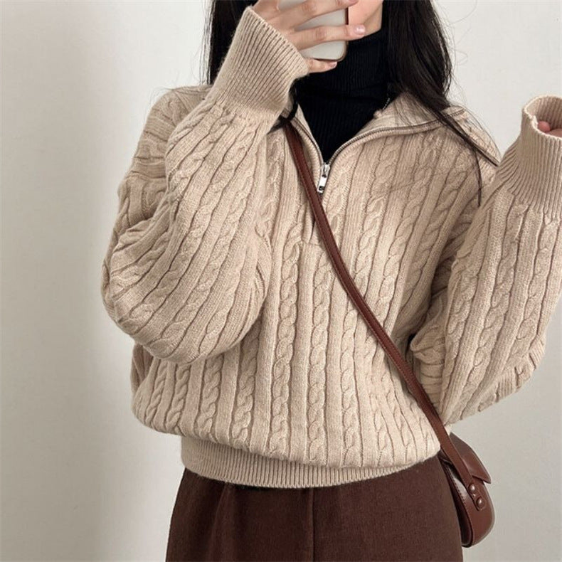 Pullover damski z kołnierzem stójkowym i zamkiem | L&V - 5 - Livia-Moda