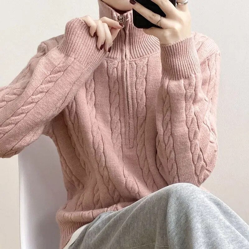 Pullover damski z kołnierzem stójkowym i zamkiem | L&V - 6 - Livia-Moda