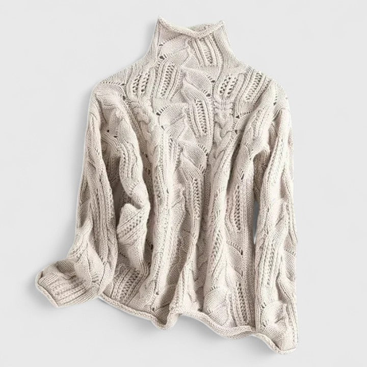 Pullover damski z kołnierzem stójkowym i wzorem w warkocze | L&V - 1 - Livia-Moda