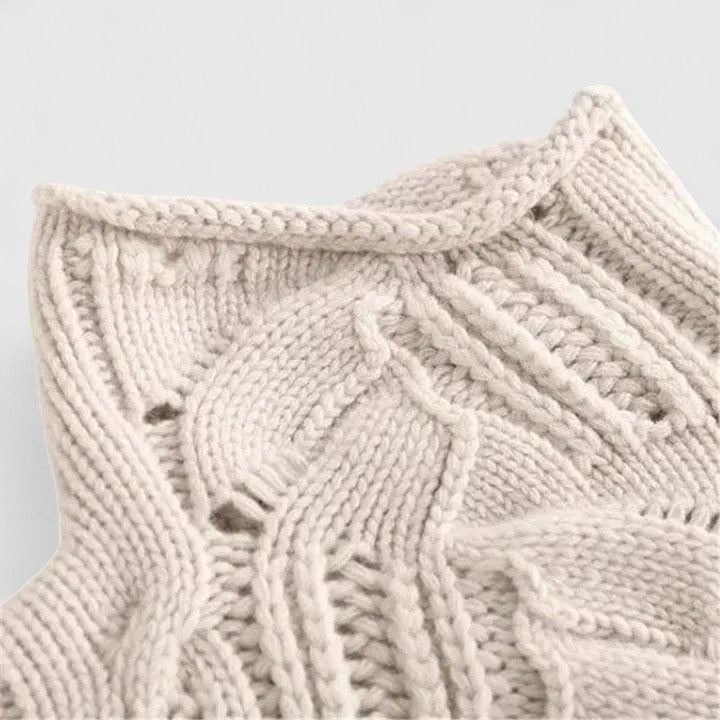 Pullover damski z kołnierzem stójkowym i wzorem w warkocze | L&V - 4 - Livia-Moda