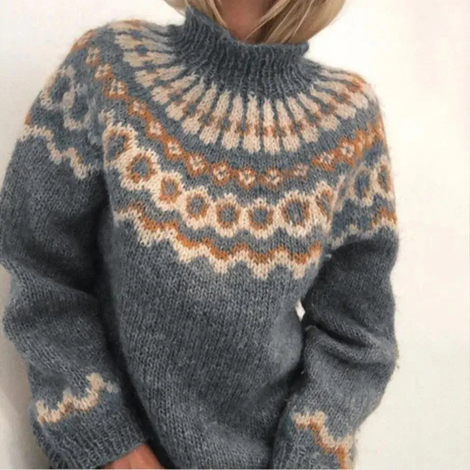 Pullover damski z wysokim kołnierzem i luźnym krojem | L&V - 1 - Livia-Moda