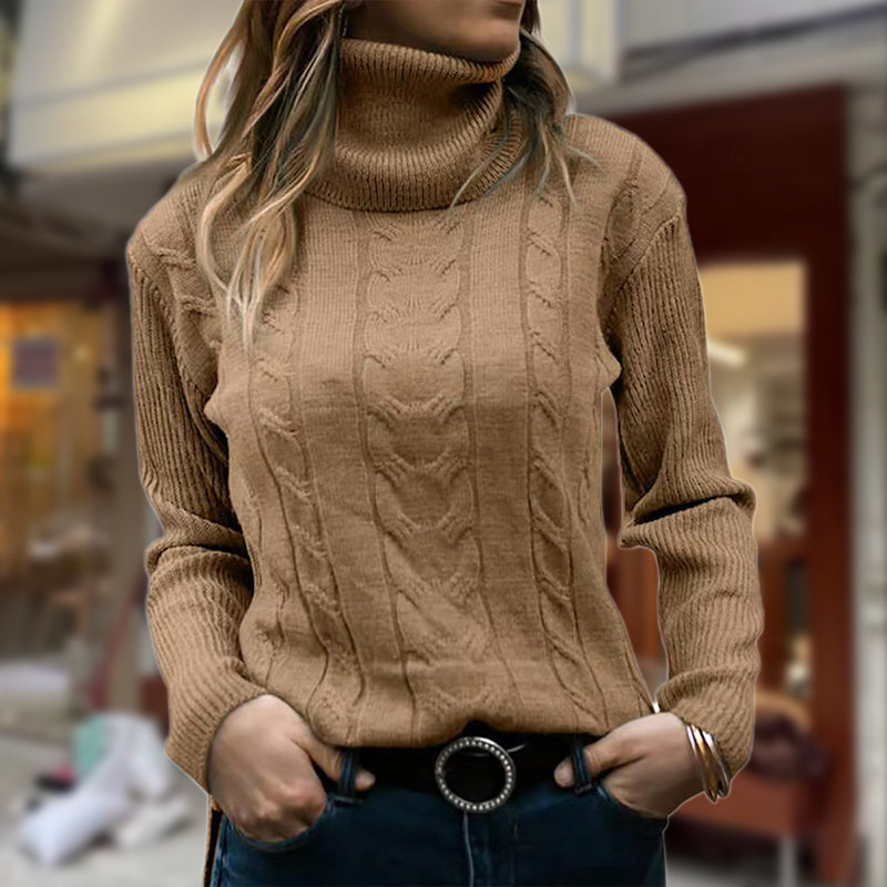 Pullover damski z stójką i warkoczowym splotem | L&V - 1 - Livia-Moda