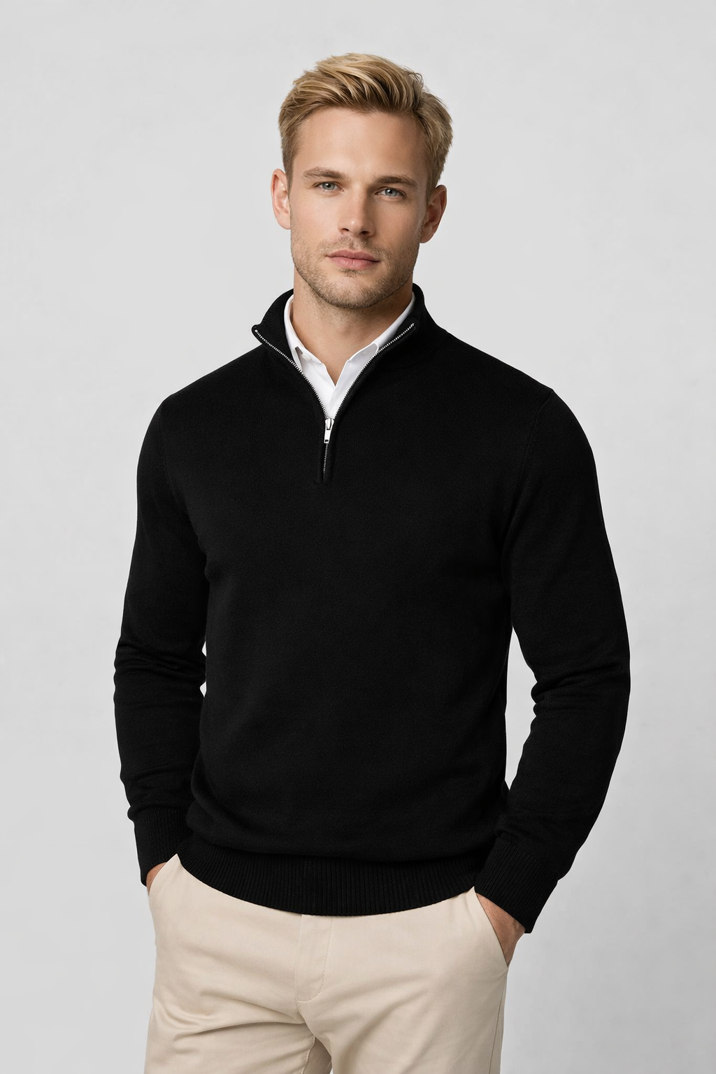 Pullover męski z półzamkiem i wysokim kołnierzem | L&V - 2 - Livia-Moda