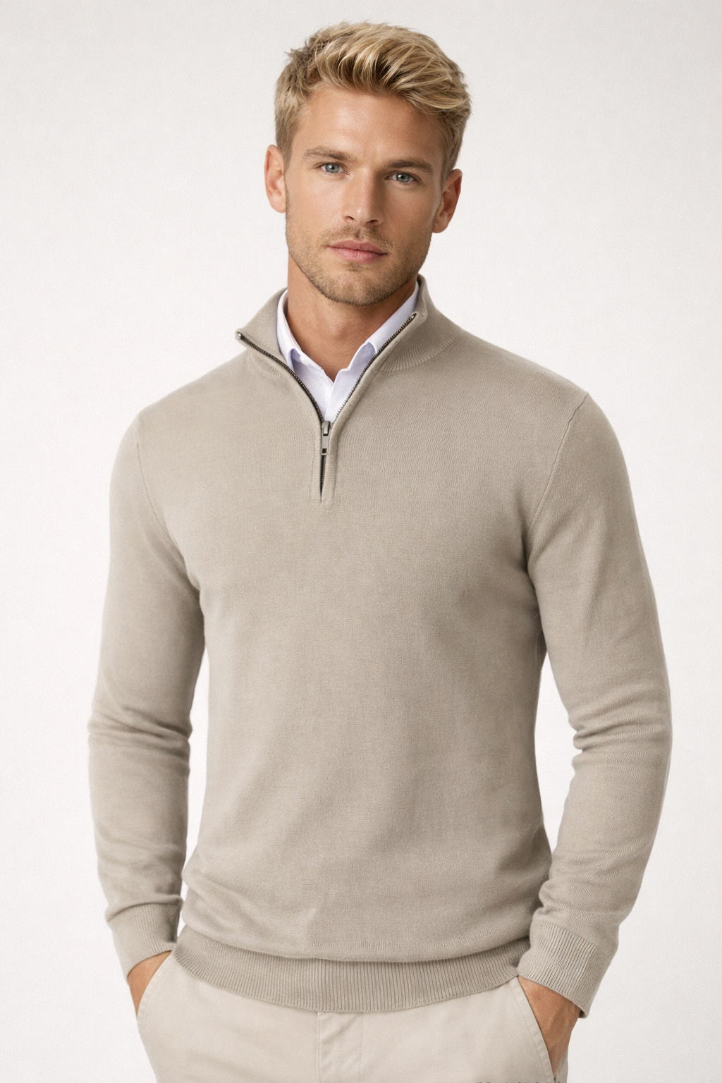 Pullover męski z półzamkiem i wysokim kołnierzem | L&V - 8 - Livia-Moda