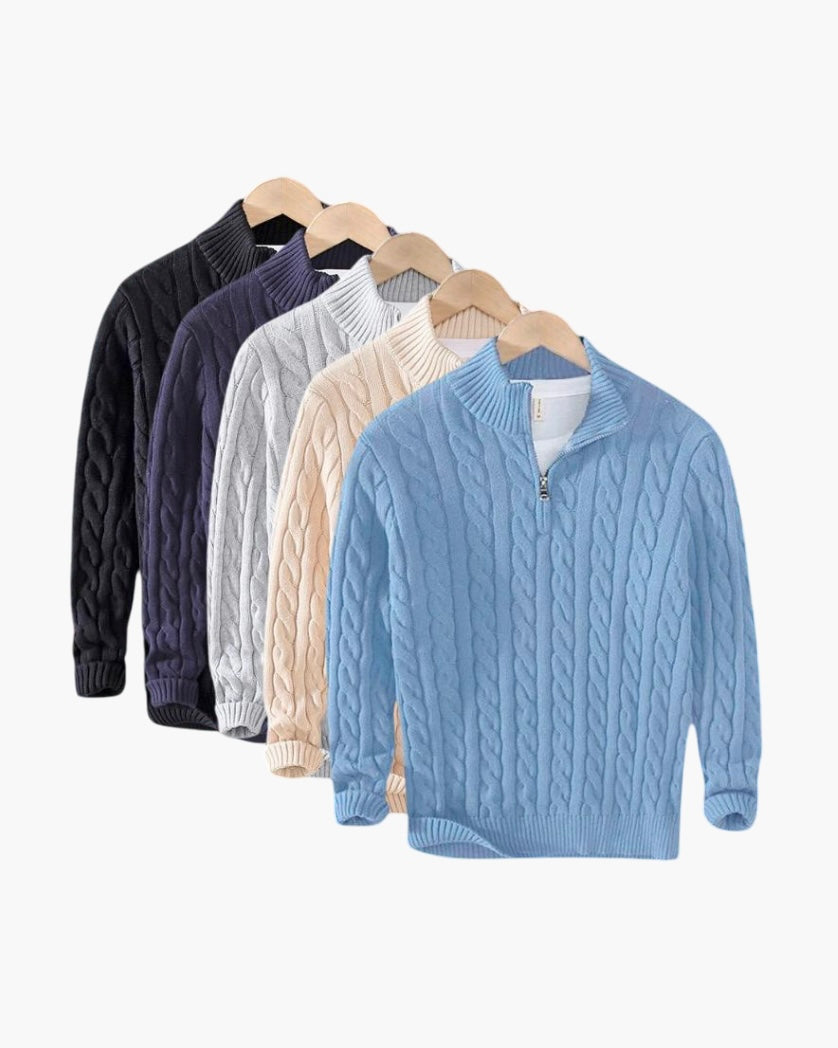 Pullover męski z suwakiem i plecionym wzorem | L&V - 1 - Livia-Moda