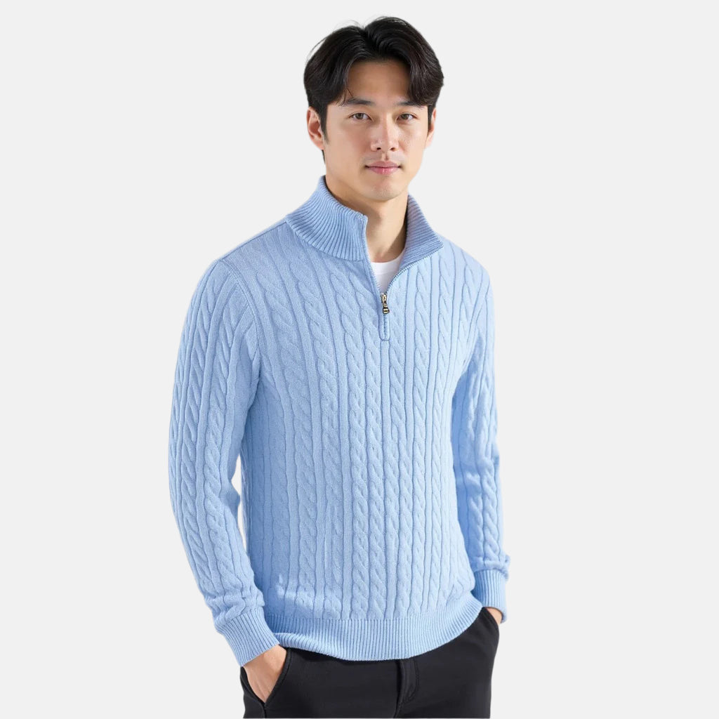 Pullover męski z suwakiem i plecionym wzorem | L&V - 2 - Livia-Moda
