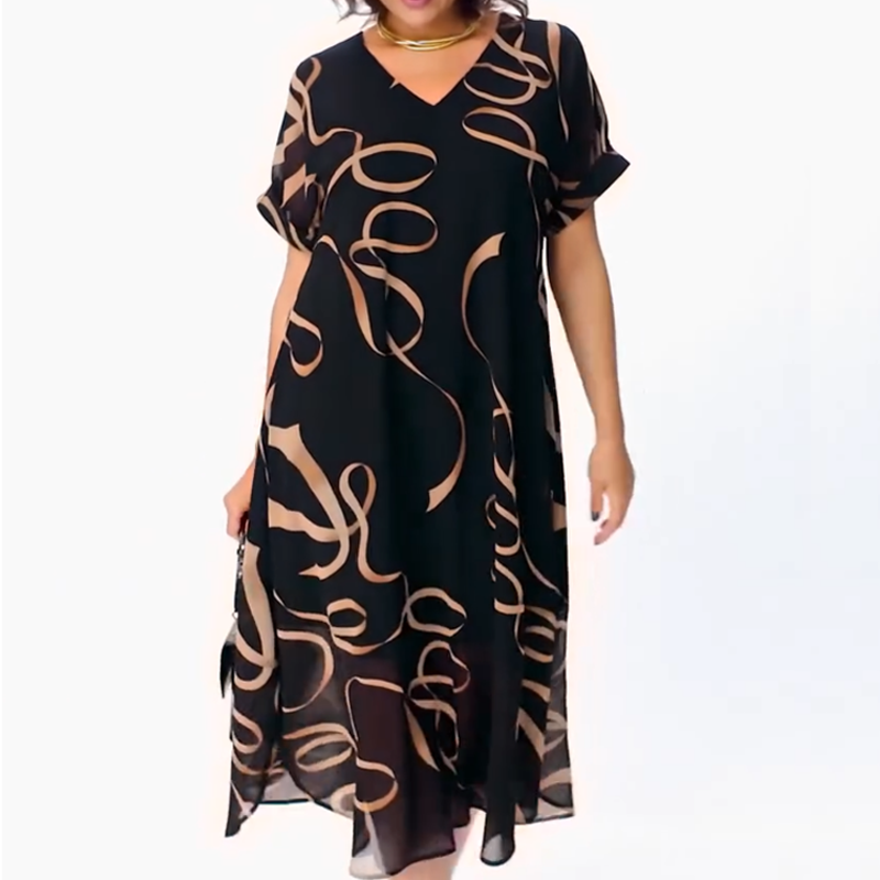 Sukienka maxi damska z V-dekoltem i luźnym krojem | L&V - 2 - Livia-Moda