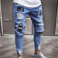 Jeansy męskie slim fit z przetarciami i naszywkami | L&V - 9 - Livia-Moda
