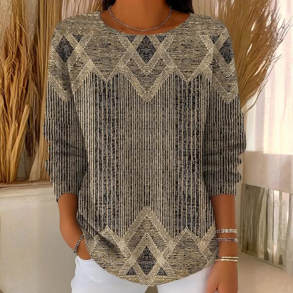 Pullover damski z unikalnym wzorem i okrągłym dekoltem | L&V - 1 - Livia-Moda