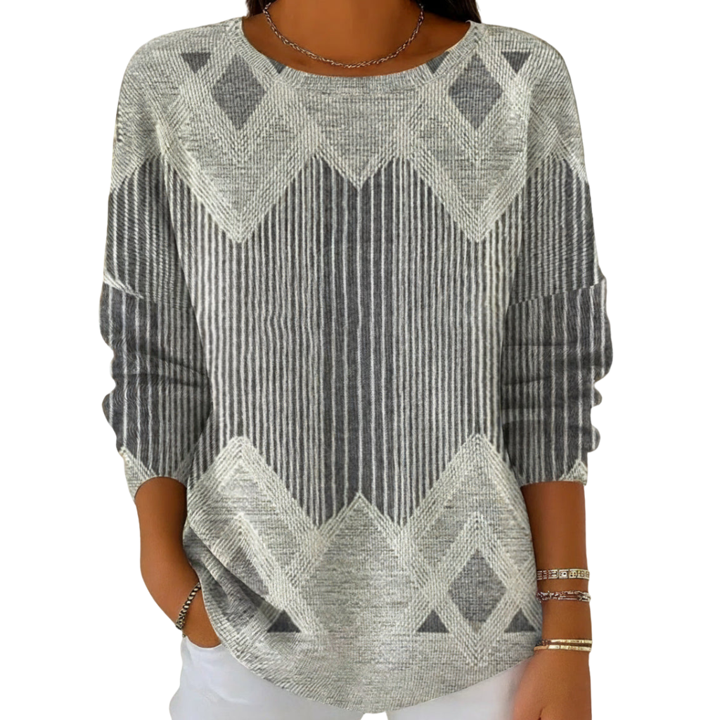 Pullover damski z unikalnym wzorem i okrągłym dekoltem | L&V - 3 - Livia-Moda