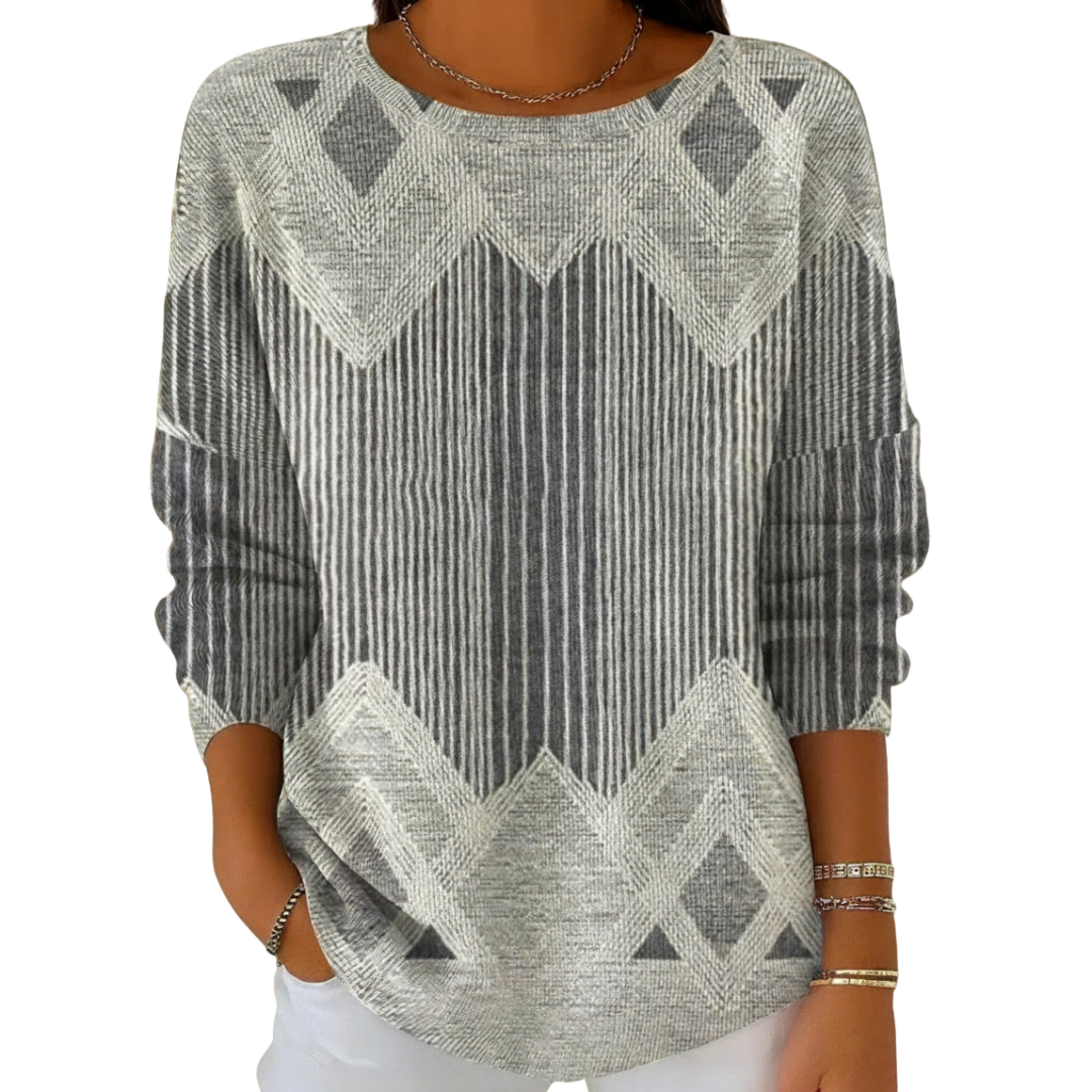 Pullover damski z unikalnym wzorem i okrągłym dekoltem | L&V - 3 - Livia-Moda