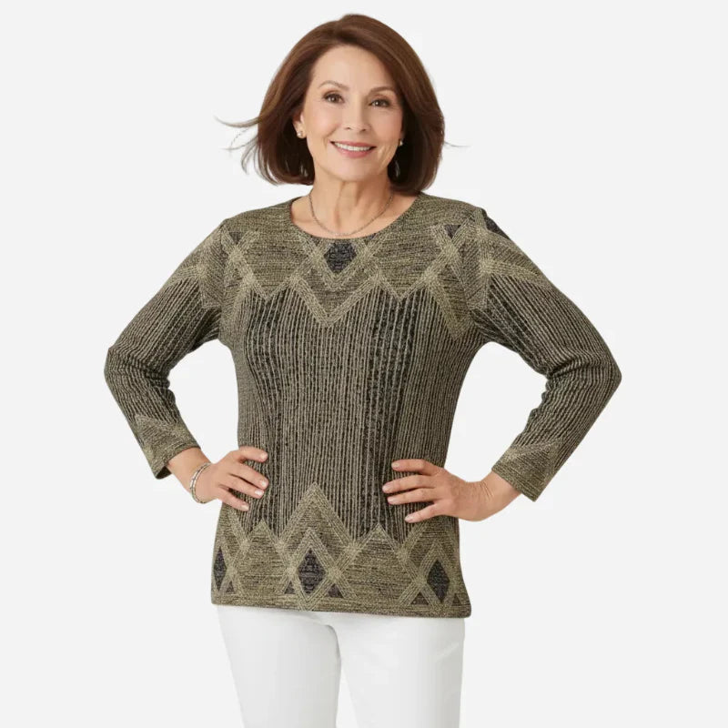 Pullover damski z unikalnym wzorem i okrągłym dekoltem | L&V - 6 - Livia-Moda