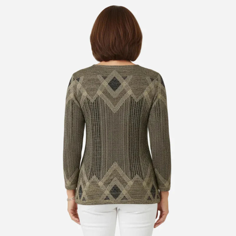 Pullover damski z unikalnym wzorem i okrągłym dekoltem | L&V - 7 - Livia-Moda