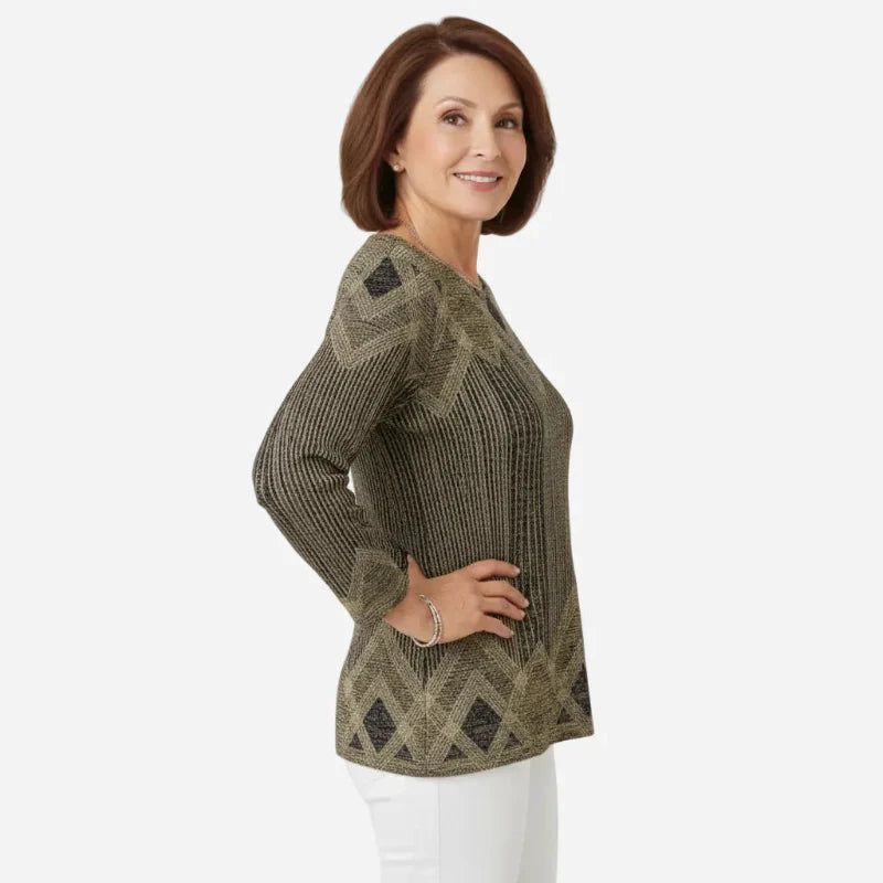 Pullover damski z unikalnym wzorem i okrągłym dekoltem | L&V - 8 - Livia-Moda
