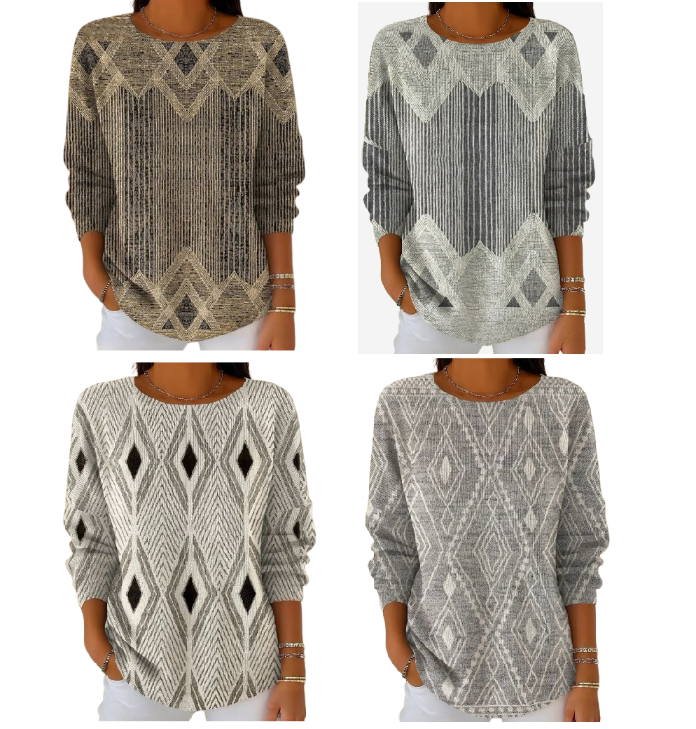 Pullover damski z unikalnym wzorem i okrągłym dekoltem | L&V - 9 - Livia-Moda