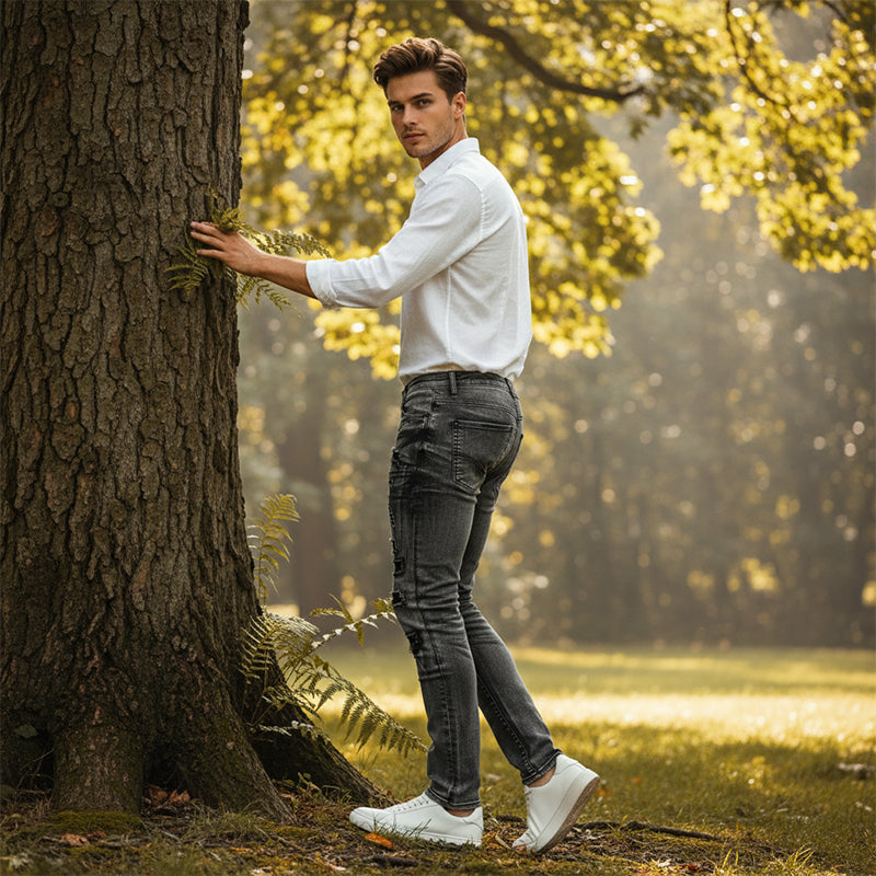 Jeansy męskie Slim-Fit z przetarciami | L&V - 2 - Livia-Moda