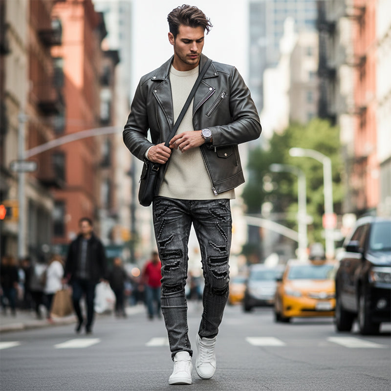 Jeansy męskie Slim-Fit z przetarciami | L&V - 4 - Livia-Moda