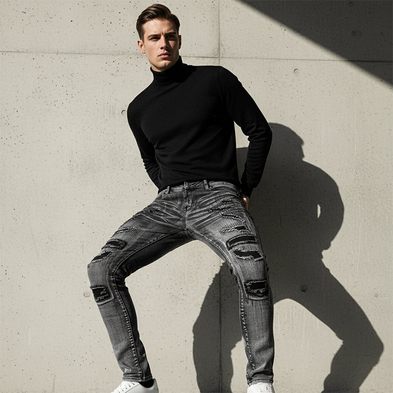 Jeansy męskie Slim-Fit z przetarciami | L&V - 5 - Livia-Moda