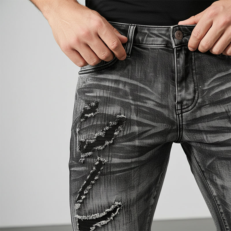 Jeansy męskie Slim-Fit z przetarciami | L&V - 6 - Livia-Moda