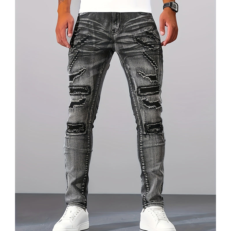 Jeansy męskie Slim-Fit z przetarciami | L&V - 7 - Livia-Moda