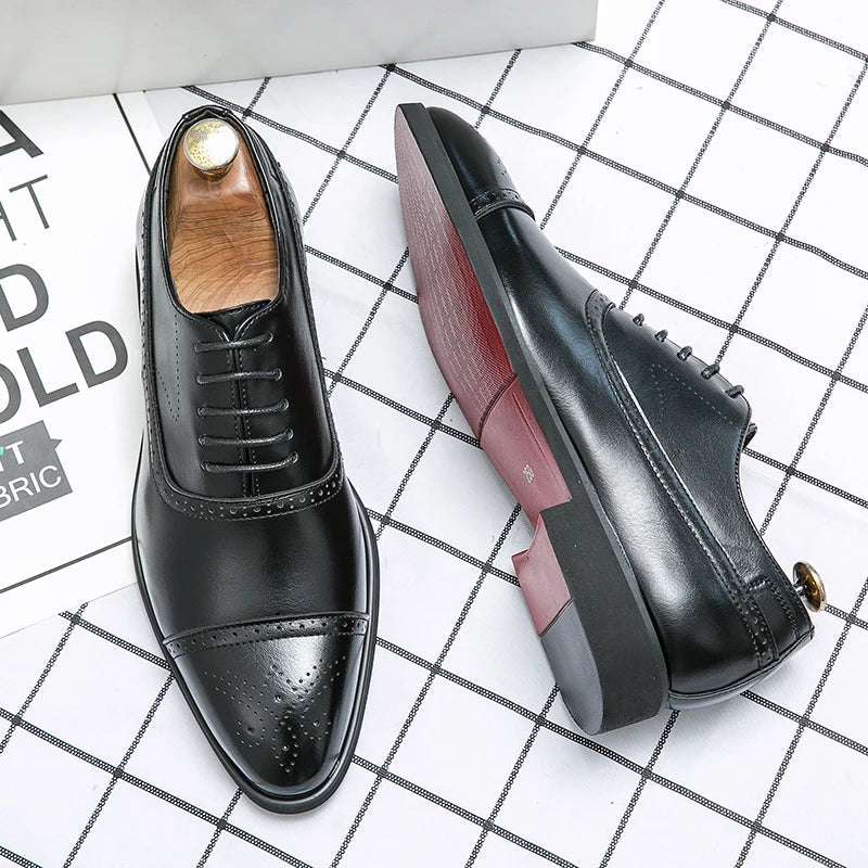 Męskie eleganckie buty sznurowane Cap-Toe z detalami | L&V - 2 - Livia-Moda