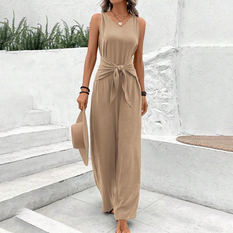 Damski jumpsuit z luźnym krojem i wiązaniem w talii | L&V - 5 - Livia-Moda